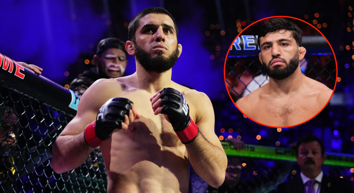 Pop out image of Islam Makhachev at UFC 311 and Arman Tsarukyan at UFC 300