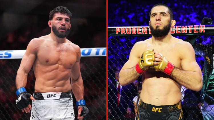 Split image of Islam Makhachev (R) and Arman Tsarukyan (L)