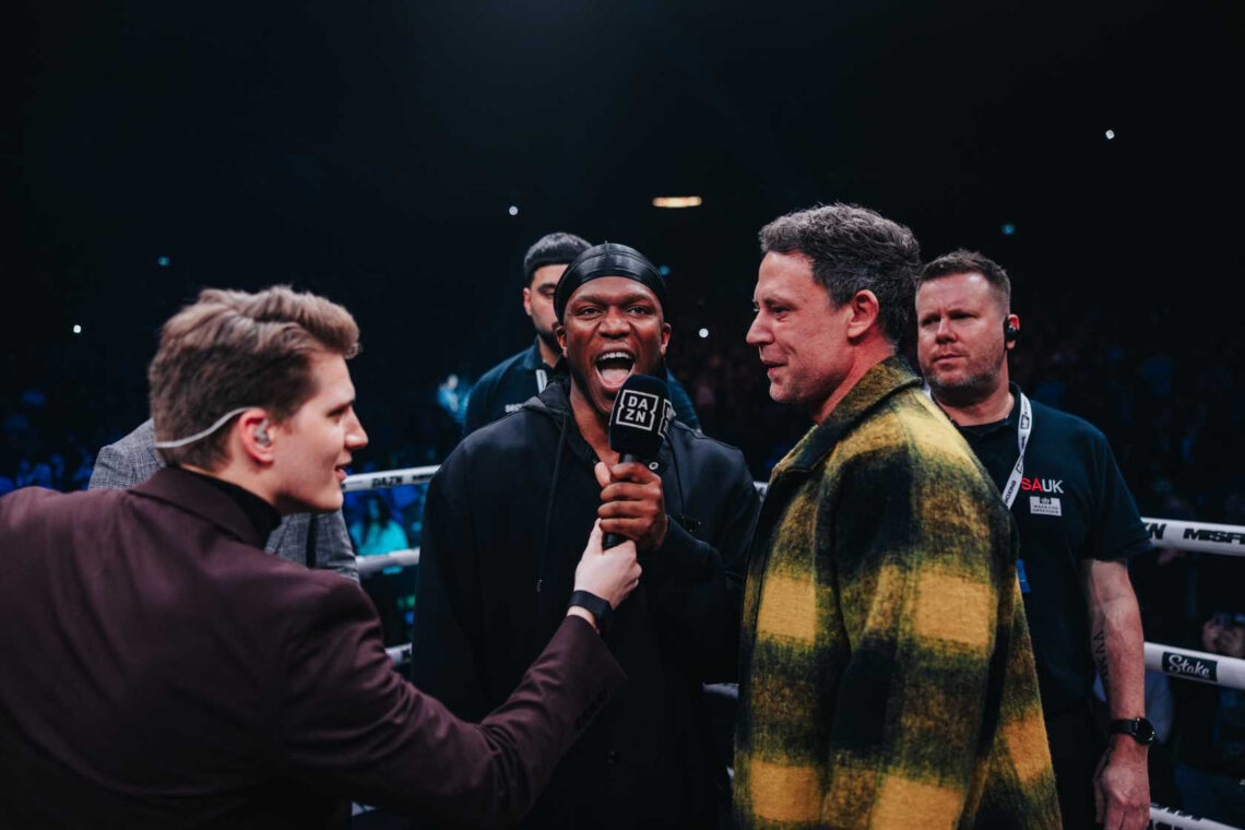 Ben Davis holds the mic for KSI and Wayne Bridge