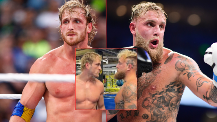 Logan Paul and Jake Paul with screen grab of face-off