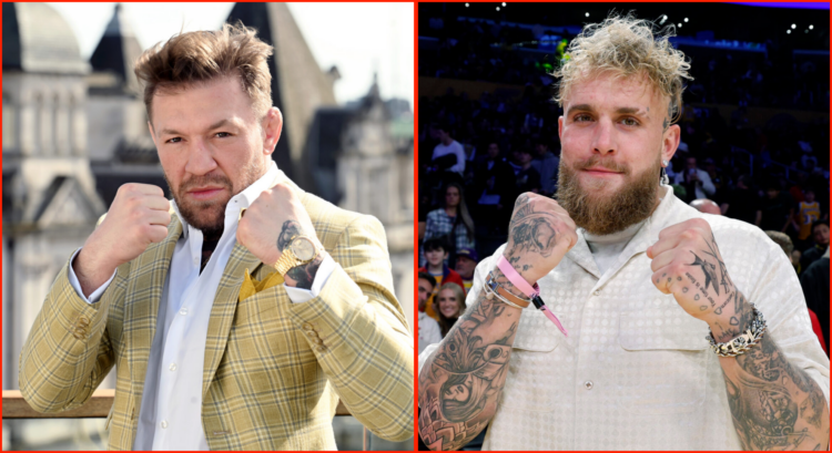 Side by side of Conor McGregor at London Photo Call for Prime Video's "Road House" and Jake Paul at The Los Angeles Lakers Game