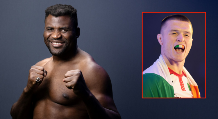 Pop out of Francis Ngannou at a photoshoot and Paul Hughes at Francis Ngannou vs Renan Ferreira - PFL Super Fights: Battle of the Giants
