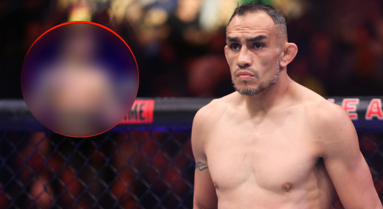 Image of Tony Ferguson in the cage at UFC 296, inset Dillon Danis in the ring against Logan Paul.