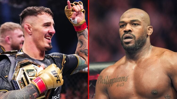 Split image of Tom Aspinall and Jon Jones.
