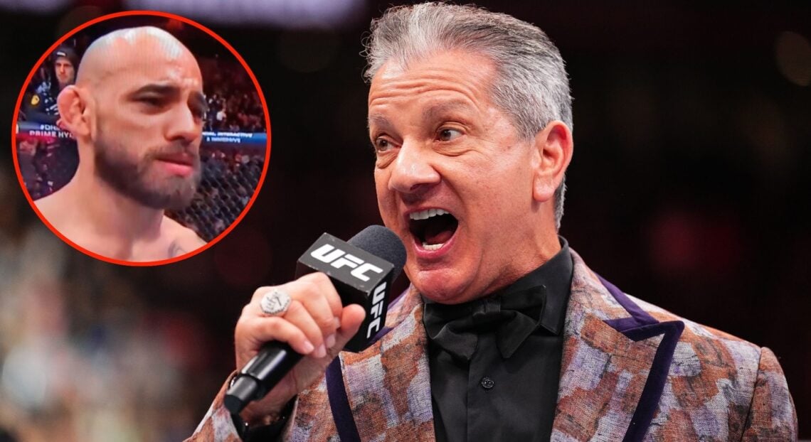 Image of Bruce Buffer. Inset, Jean Silva