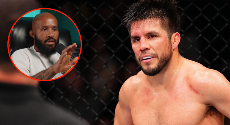 Image of Henry Cejudo at UFC Seattle, inset Demetrious Johnson