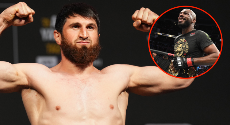 Magomed Ankalaev weighs in ahead of UFC 308. Inset Jon Jones after defeating Dominick Reyes at UFC 247.
