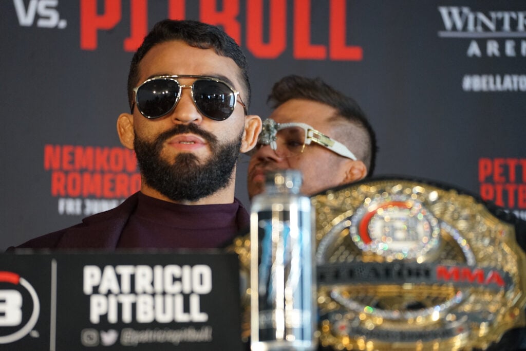 Patricio Pitbull answers a question during a Bellator pre-fight press conference.