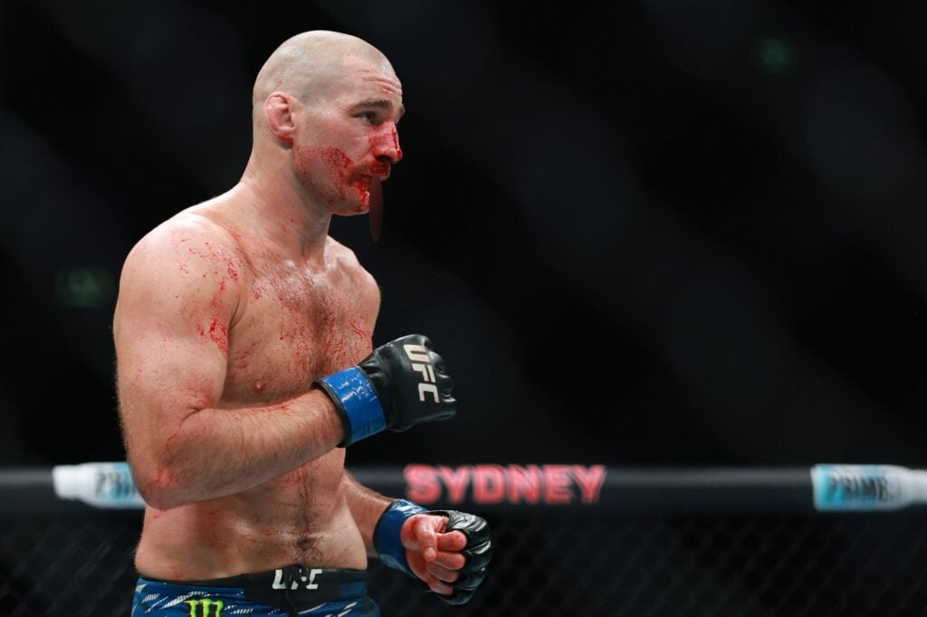 Image of a bloodsoaked Sean Strickland at UFC 312