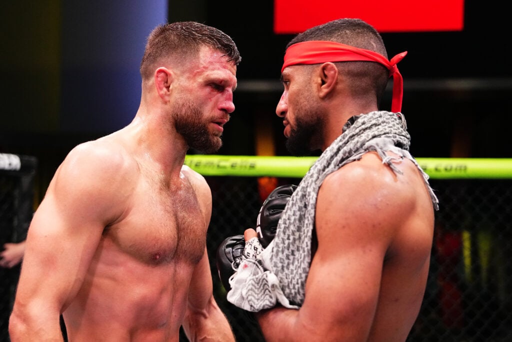 Image of Calvin Kattar and Youssef Zalal after their UFC Vegas 102 co-main bout