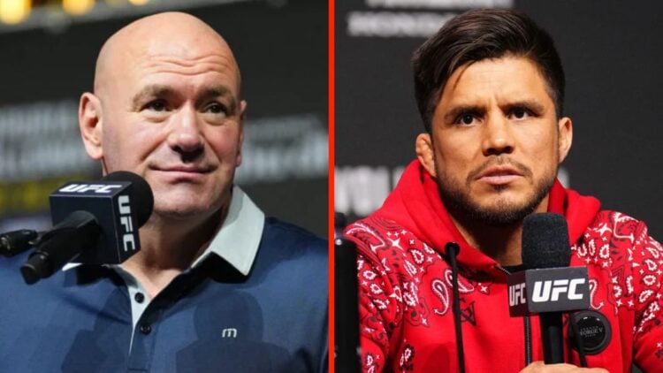 Split image, on the left is Dana White, on the right is Henry Cejudo.