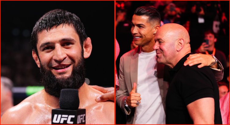 Split image of Khamzat Chimaev and Dana White