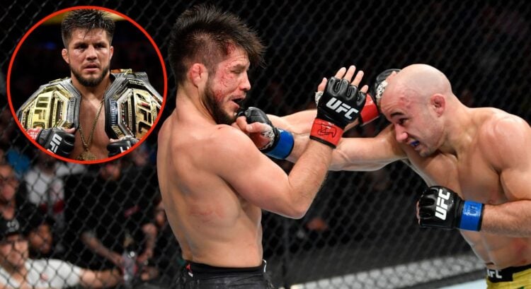 Image of Henry Cejudo vs Marlon Moraes. Inset, Cejudo