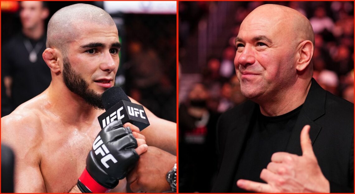 Split image of Muhammad Mokaev & Dana White
