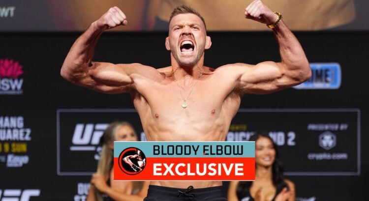Image of Dricus du Plessis with overlay text reading BLOODY ELBOW EXCLUSIVE
