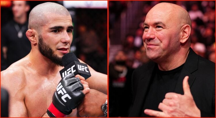 Split image of Muhammad Mokaev & Dana White
