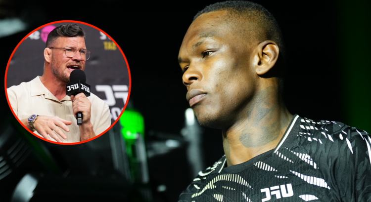 Image of Israel Adesanya, inset Michael Bisping