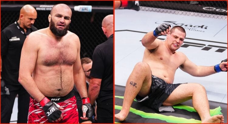 Split image of Shamil Gaziev and Thomas Petersen at UFC Saudi Arabia