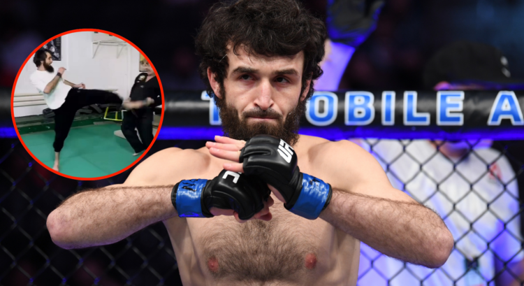 Image of Zabit Magomedsharipov, inset image of Magomedsharipov throwing a kick in new footage