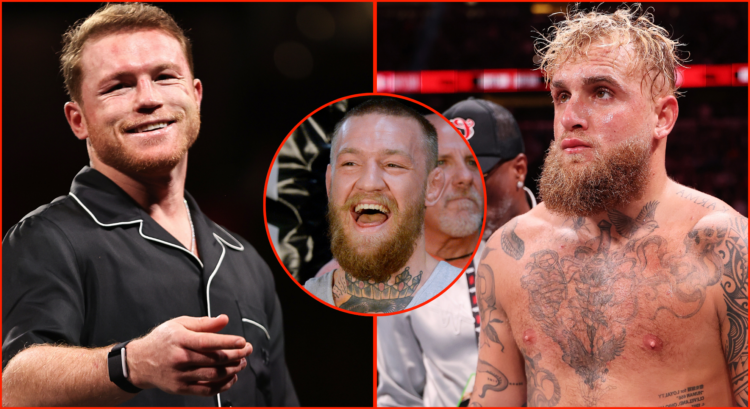 Image of Canelo Alvarez (left), Jake Paul (right), inset Conor McGregor