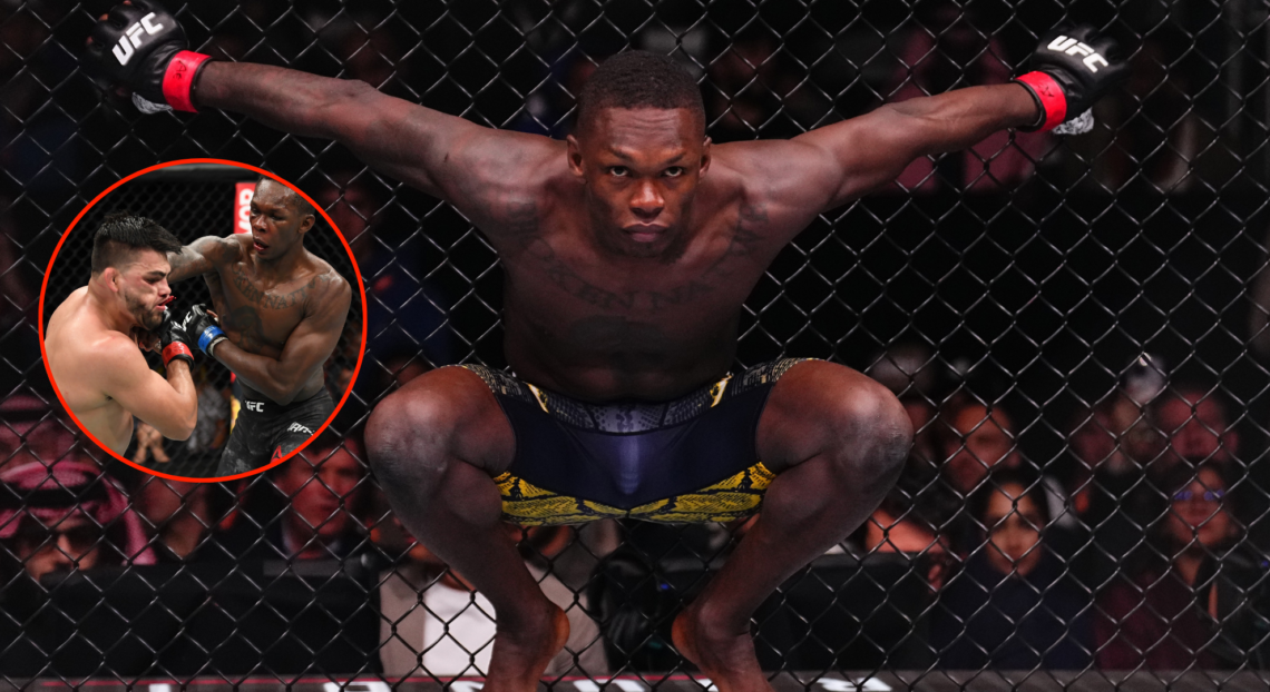Image of Israel Adesanya, inset Adesanya and Kelvin Gastelum at UFC 236