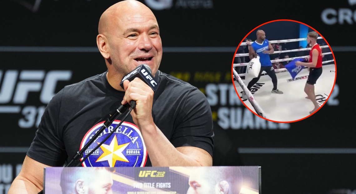 Image of Dana White, inset competitors at Pillow Fighting Championship