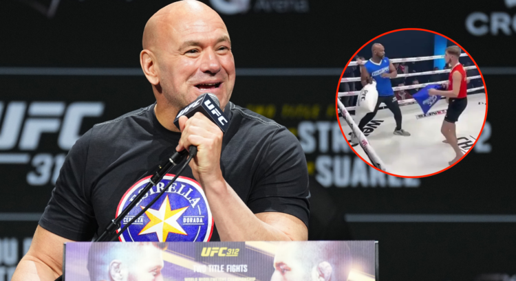 Image of Dana White, inset competitors at Pillow Fighting Championship