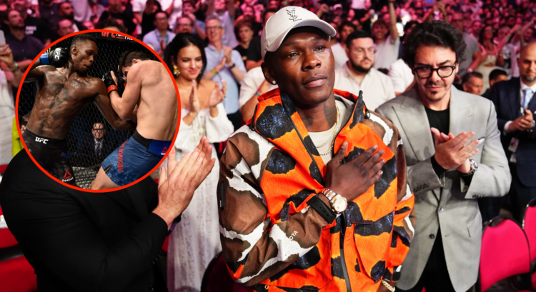 Image of Israel Adesanya at UFC 312, inset Adesanya vs. Rob Wilkinson