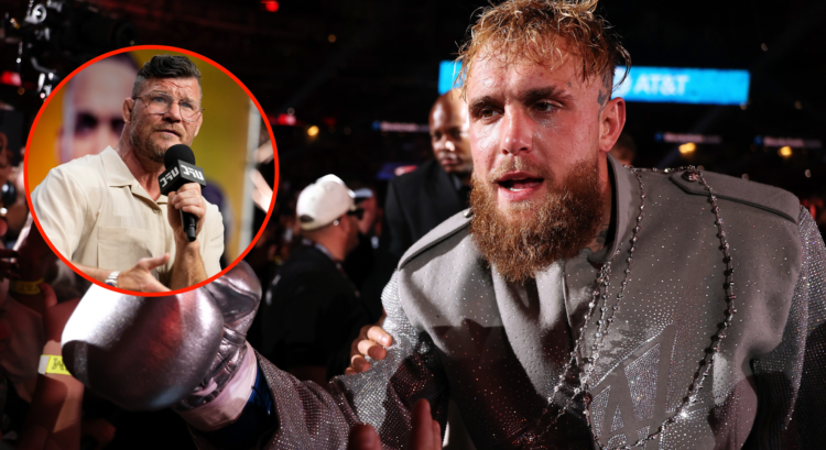 Image of Jake Paul walking out for Mike Tyson fight, inset Michael Bisping