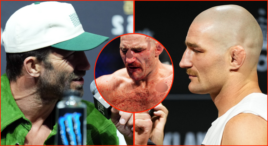 Image of Luke Rockhold (left), Sean Strickland (right), inset Strickland at UFC 312