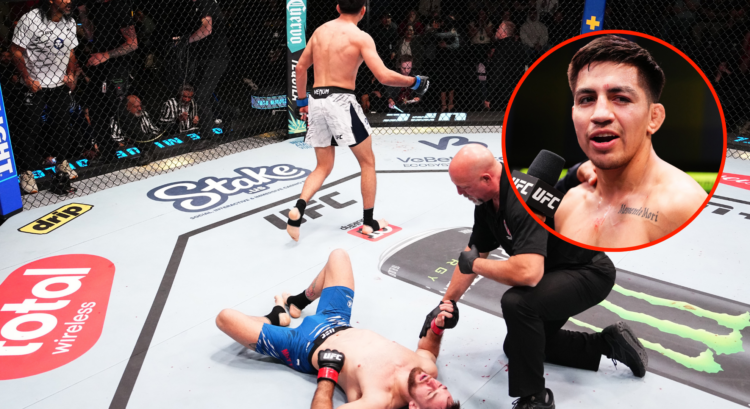 Image of Jose Delgado after his win at UFC Vegas 102, inset Delgado during post-fight interview