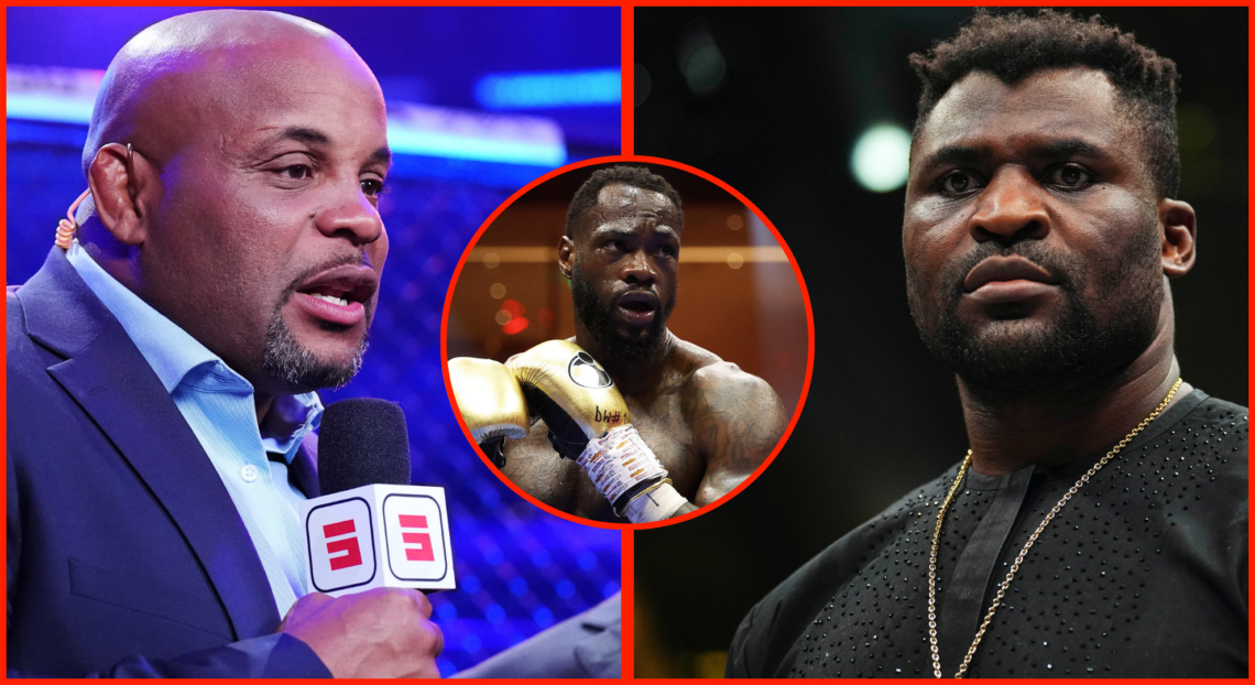 Image of Daniel Cormier (left), Francis Ngannou (right), inset Deontay Wilder