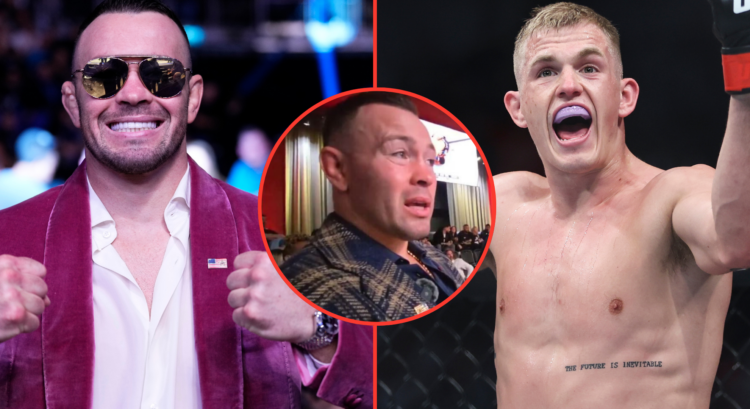 Image of Colby Covington (left), Ian Machado Garry (right), inset snippet from Covington's Twitch live stream