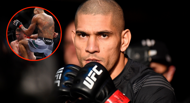 Image of Alex Pereira making his UFC 268 walkout, inset Pereira knocking out Andreas Michailidis