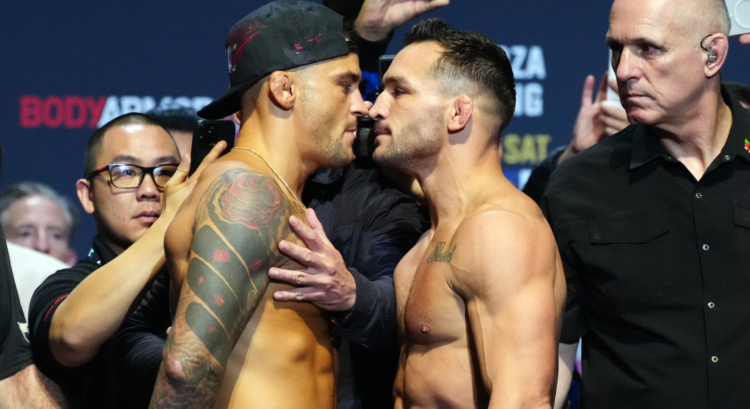 Dustin Poirier and Michael Chandler come face-to-face at the UFC 281 ceremonial weigh-in.