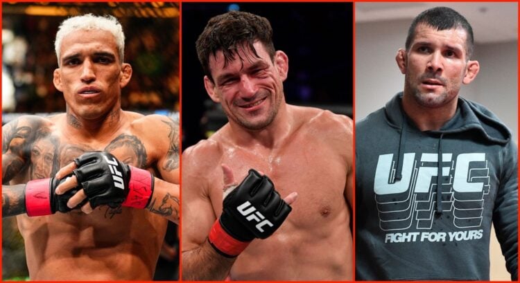 Split image of Charles Oliveira, Demian Maia and Rodolfo Vieira