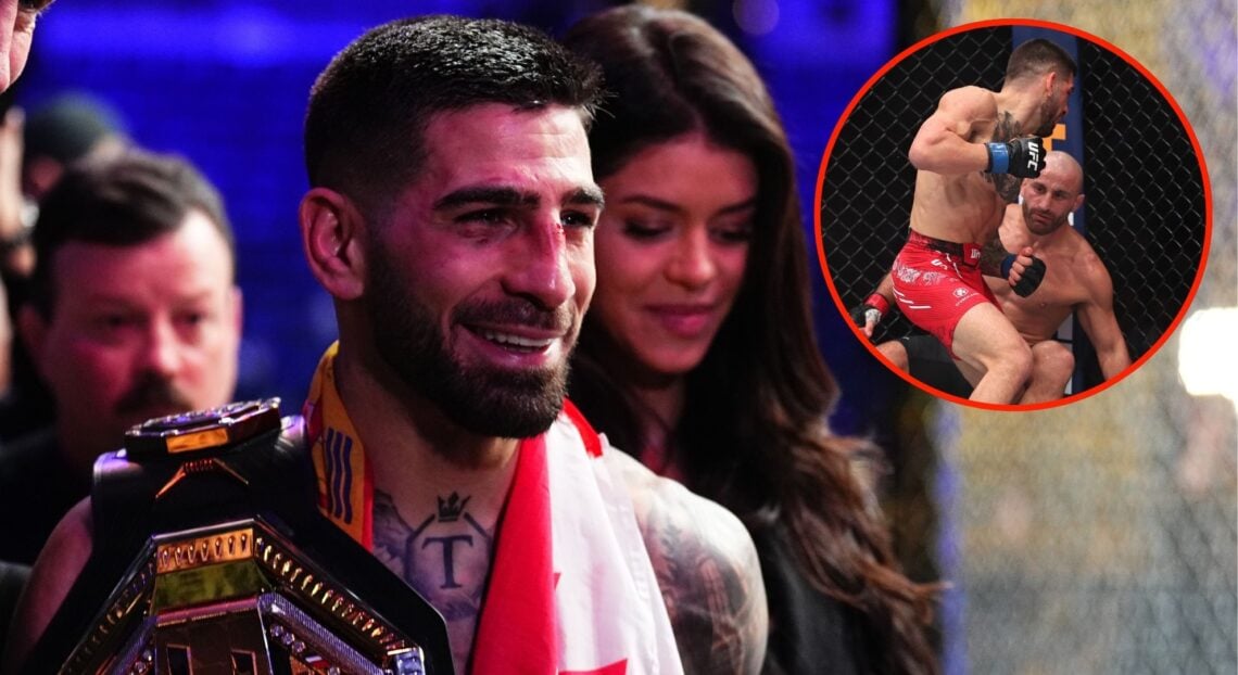 Image of Ilia Topuria. Inset, Topuria vs Alexander Volkanovski