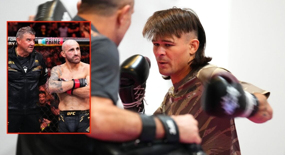 Image of Diego Lopes. Inset, Alexander Volkanovski and Joe Lopez