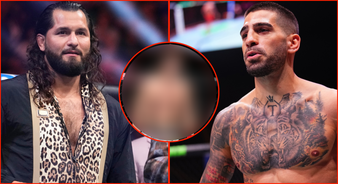 Image of Jorge Masvidal (left), Ilia Topuria (right), inset Movsar Evloev