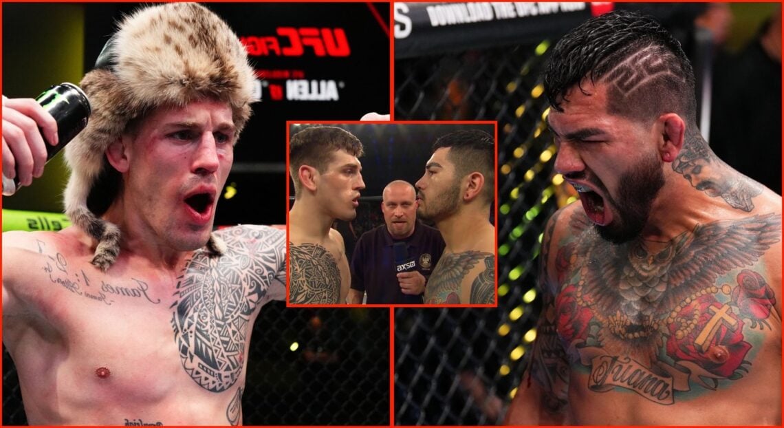 Split image of Brendan Allen and Anthony Hernandez. Inset, Allen vs Hernandez