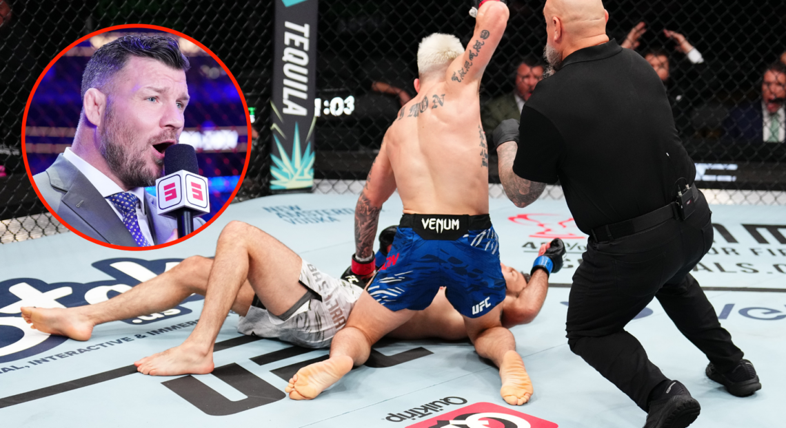 Image of Ricky Simón at UFC Seattle, inset Michael Bisping
