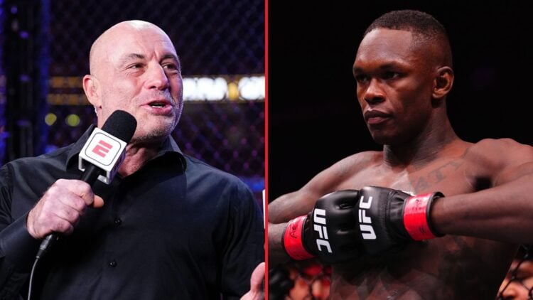 Split image of Joe Rogan and Israel Adesanya.