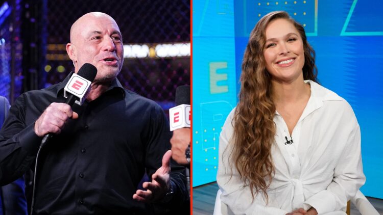 Split image of Joe Rogan and Ronda Rousey.