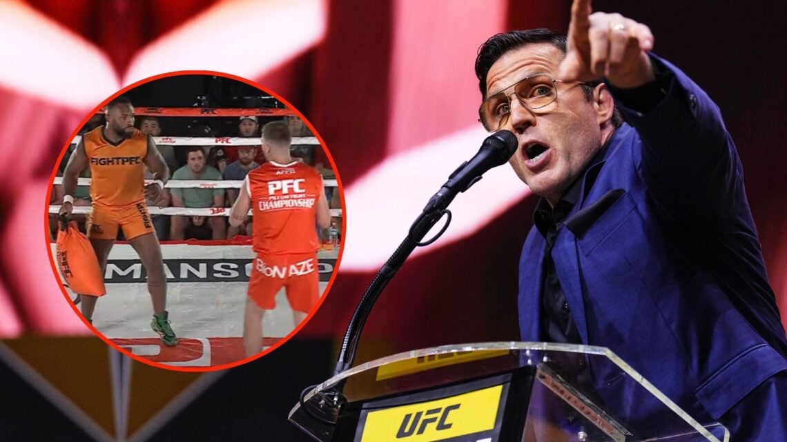 Chael Sonnen. Inset, a screenshot from the Pillow Fight Championship.