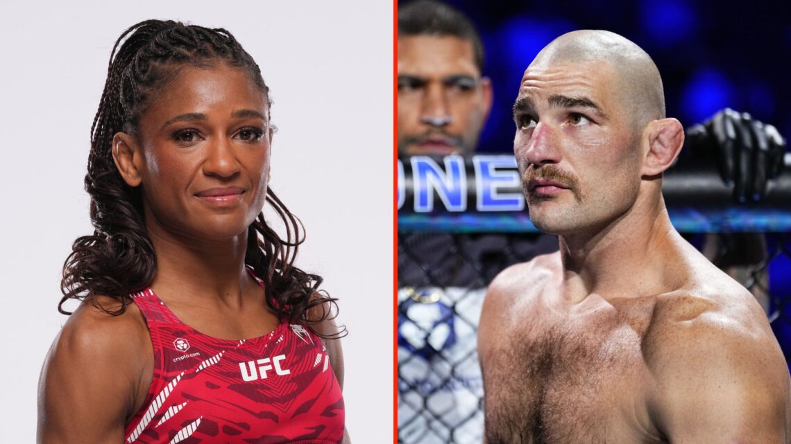 Split image of Angela Hill and Sean Strickland.