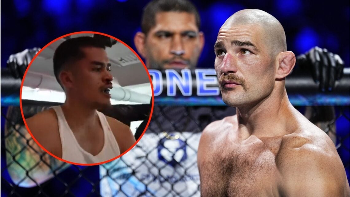 Sean Strickland looks on. Inset, a screenshot of streamer Sneako after sparring with Strickland.