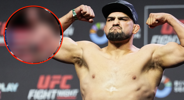 Image of Kelvin Gastelum at the Ceremonial Weigh-ins, inset upcoming opponent