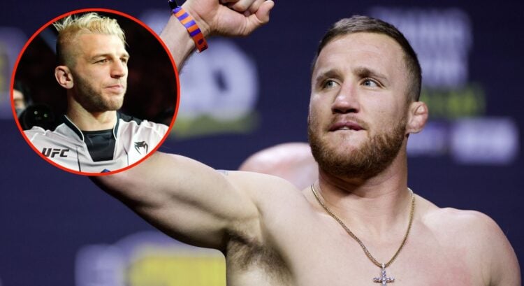 Image of Justin Gaethje. Inset, Dan Hooker