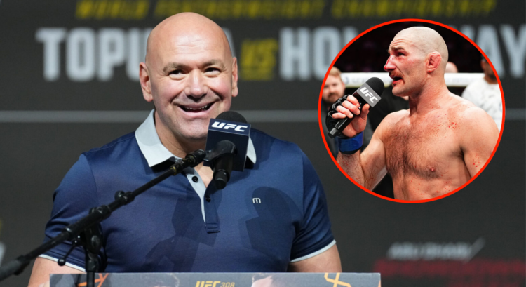 Split image of Dana White and Sean Strickland.