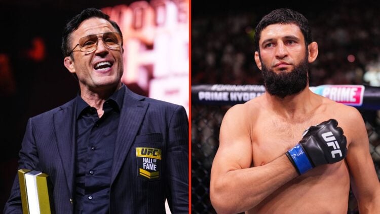 Split image of Chael Sonnen and Khamzat Chimaev.